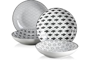 vancasso Haruka Suppenteller aus Porzellan, 4-teilig Tiefteller, Ø 21 cm Teller Set,700ml