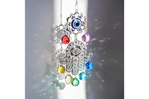 YU FENG Chakra Energy Crystal Balls Suncatcher Hamsa Hand of Fatima Turkish Blue Evil Eye For Home Garden Window Hanging Decor Lucky Gift