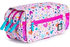 PracticOffice Astuccio Triplo Design per la Scuola con Ampie Tasche Interne e Cerniera Individuale per la Scuola e il Viaggio (Hearts)