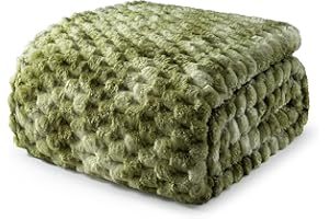Exclusivo Mezcla Koc polarowy rozmiar Twin, 150 x 200 cm, stylowy żakardowy aksamitny koc na łóżko, puszysty, przytulny, lekki, na każdą porę roku, tie-dye, oliwkowa zieleń