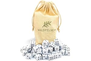 Waldfelsen 6, 12, 20, 30 o 50 dadi di alta qualità, dimensioni standard 16 mm, dadi acrilici, dadi da gioco, 6 lati, set di accessori da gioco con sacchetto di stoffa (bianco, 50 pezzi)