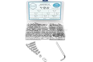 NOLDAR | Surtido de tornillos allen con cabeza cilíndrica, tuercas hexagonales y arandelas planas. Kit tornillería de acero inoxidable de 720 piezas. Métrico M3. Longitudes desde 6 mm hasta 25 mm.