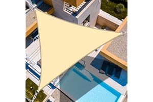 KIMIGO Vela ombreggiante Impermeabile 3x3x3m,Vele Parasole Protezione UV 95%,Tenda a Vela Ombreggiante Impermeabile Triangolo,Tenda da Sole per Esterno,per Esterno,Giardino e Terrazza, Piscina,Beige