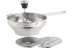 ‎RIBELLI Passiermühle mit 3 Lochdurchmessern Passiermaschine Passiergerät 2, 3 und 7 mm Einsätze Passiersieb Passiermaschine zum Passieren von Suppen Tomaten Gemüse Kartoffeln
