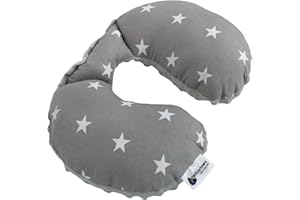 Medi Partners NACKENKISSEN Kinder Nacken Nackenstütze 100% Baumwolle/Minky Baby Nackenhörnchen für Auto Kinderwagen autofahrt Reisen Schlaf Hals Kissen Schlummerrolle (Sternen mit grauen Minky)