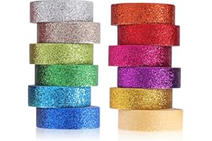 Belugsin 12 Rollen Washi Tape Set Bunte Glitzernde Bänder DIY Papier Tape Dekrativer Klebeband Bastelband für DIY Handwerk, Bullet Journals, Scrapbooking, Planer（15mm x 3m）