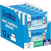 Scottex Fresh Wet Toilet Paper with Micellar Water and Vitamin E, Biodegradable and Plastic-Free, Box 12 Packs of 38 Services