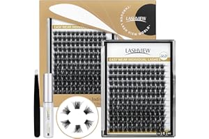 LASHVIEW DIY Lash Extension Kit, Individual Cluster Lashes Soft and Lightweight, 0.10mm 9-14mm Mixed Reusable Wide Band Lash Cluster at Home