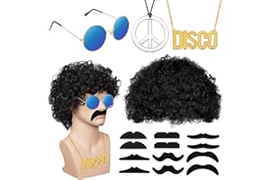 MXTIMWAN Hippie Perruque Costume Set, Ensemble de Costume Hippie des Années 70 et 80, pour Halloween Decoration Annees 70 Déguisement Hippie