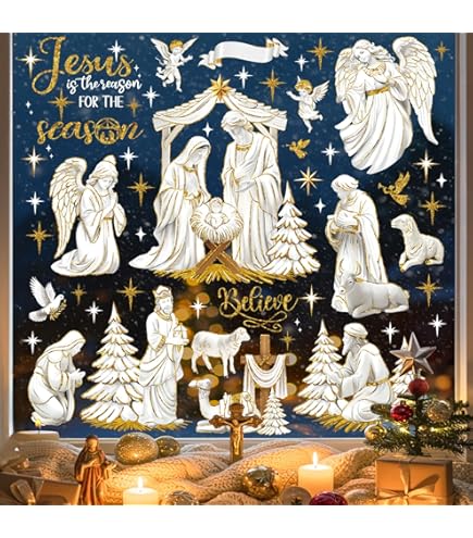 HOWAF 9 Vellen Kerst Raamstickers Kerststal Kerstversiering voor