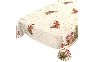 Anro - Tovaglia cerata motivo natalizio a stelle dorate e slitta di Babbo Natale, asciugamani, Schnittkante, 180 x 140 cm