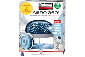 Rubson | Absorbeur d'Humidité Aero 360° pour pièces de 40 m² – Deshumidificateur d air anti moisissure & anti-odeur – 2 recharges neutres de 450 g incluses