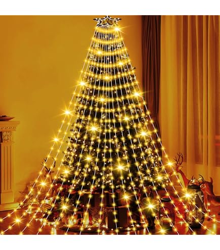 HELESIN Luci Solari Per Albero Di Natale Con 410 LED E Stella - 8 Modalità, Timer, Ricaricabili USB, Multicolore
