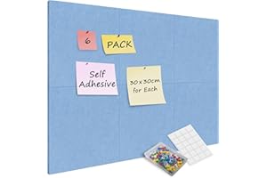 Sliandtelly 6 Pack Felt Pin Boards for Bedroom, 12mm Thick Felt Cork Board Wall Tiles with 60 Pins & Adhesive Tapes, Square-Display Bulletin Board for Home Kitchen Office Classroom, 30 x 30cm Blue