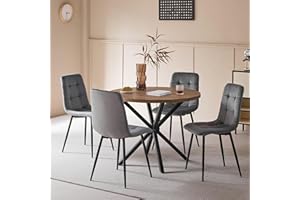 DEYARNA HOME Juego de Comedor Mesa Redonda 100cm y 4 Sillas de Comedor Tapizadas, Conjunto Mesa y Sillas (Madera Oscura+Gris (Terciopelo))