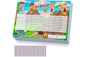 ^RTERBY'S Arterby's® - Tabella delle Ricompense – 25 Fogli A4 in Cartoncino Rigido ECO e 280 Adesivi Stelle 4 Colori – Tabellone Attività Risultati Motivare Psicomotricità Bambini (Italiano, COL002 - DINOSAURI)