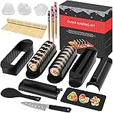 HI NINGER Sushi Kit 20 Pieces, Sushi Maker for Beginners, Black | With mat, rice molds, onigiri molds, knife, chopsticks and
