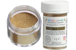 SUGARFLAIR COLOURS Sugarflair Edible Lustre Antique Gold - Colorante Alimentare, Polvere Brillante Commestibile per Torte, Dolci, Cupcake, Cioccolato, Pasticceria, Gelati, Dessert, Cocktail - 4g
