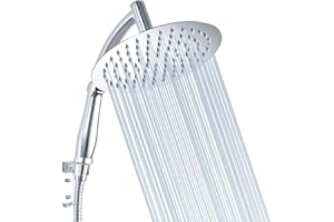 Voolan Rain Shower Head with Handheld Shower Arm, High Pressure Hand Shower Heads Made from Stainless Steel, 8 inch Round Waterfall Showerhead with Extension Arm and Bracket Kits, Chrome