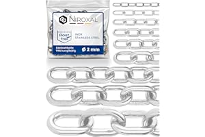NIETFULLTHINGS Catena in ferro da 1 metro, spessore 2 mm, venduta al metro, tipo V4A a maglie corte, in acciaio inox A4 DIN 56856, DIN 766, 1 m