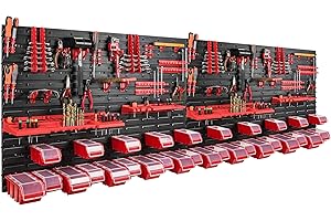 botle Estantería de pared con sistema de almacenamiento de herramientas 230 x 80 cm, portaherramientas de plástico, 30 cajas apilables, tapas, cajas de almacenamiento visibles para taller