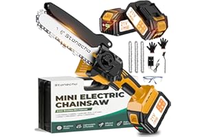 Stonecho Mini Chainsaw 6 Inch, 2x4000mAh Battery Chainsaw, Brushless Motor Mini Chainsaw Cordless, 36.5FT/S Chain Speed Portable Handheld Electric Mini Chainsaw for Garden Tree Branch Cutting 3 Chains