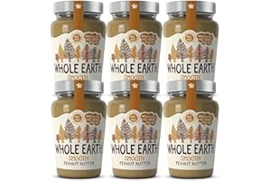 Whole Earth Crema di Arachidi Cremosa, Crema Spalmabile Arachidi Tostate, Fonte Naturale di Proteine Vegetali, Ingredienti Naturali, Senza Glutine, Vegan, Confezione da 6 Barattoli da 340g