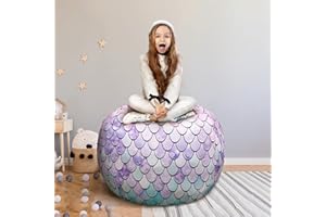 PICTURESQUE Polyester Stuffed Animal Storage Bean Bag Chair Kids Plush Toy Clothes Quilts Organizer, Mermaid, 38"
