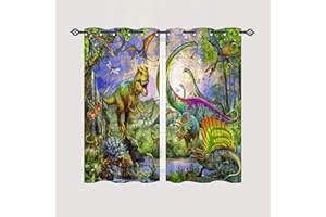 ANHOPE Dinosaur Curtains Eyelet Ring Top Thermal Insulated 80% Blackout Curtains with Jungle Animal Dino T-Rex Print Pattern Window Drapes for Kids Boys Girls Bedroom 28 x 54 Inch Drop 2 Panels