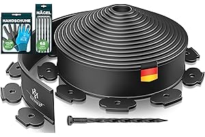 KESSER® Flexible Rasenkante aus Kunststoff Länge 10m Höhe 5cm, mit 65 Erdanker + 1 Paar Handschuhe Beeteinfassung Beetumrandung Beetbegrenzung Mähkante Pflastersteine Palisade - Schwarz