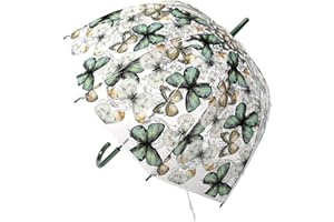 Chesoon Parapluie pour femme avec bulle claireCouverture transparente du dôme Motif papillon ouverture automatique Parapluie de voyage,Vert