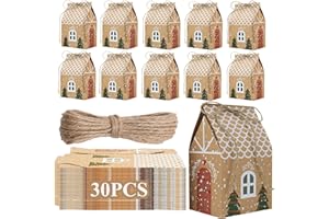 ENJOYARD 30 Pieces Christmas Favour Boxes – Small Christmas Kraft Gift Boxes Candy Boxe,Mini Xmas Gift Wrapping Treat Bags Xmas Party Favors Sweet Cookie Bulk（7 * 4.5 * 10cm）