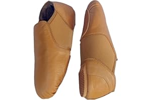 ISMUN Jazz Shoes Slip On Real Leather Tan Jazz Shoes for Girls and Women, Split Sole with Neoprene in Center for Modern Stage