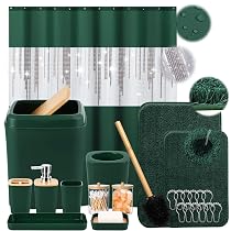 Ensemble Salle De Bain 6 Pièces Icegrey - Vert Foncé - Porte-savon, Distributeur, Brosse WC, Poubelle, Porte-brosse à Dents, Gobelet