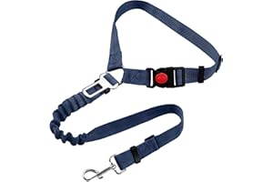 YAODHAOD Uprząż Bezpieczeństwa dla Psa, Regulowana, z Elastycznym Buforem, Karabińczyk Obrotowy 360°, Nylonowe Pasy Bezpieczeństwa, Samochodowa (Typ Cokołu, Niebieska)