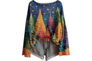 GENERIC Funny Christmas Jumper for Women, Long Sleeve Loose Fit Boat Neck Sweater Pullover, Festive Knitted Jumper with Multiple Designs for Holiday & Casual Wear