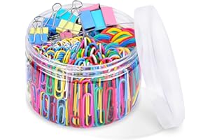 Clips de Carpeta, Sopito 300 Piezas Conjunto de Clips de Oficina de Colores con 3 Tamaños de Abrazaderas para Carpetas de 2 Tamaños de Papel Clips 4 Bandas de Goma de Colores, Tamaños surtidos