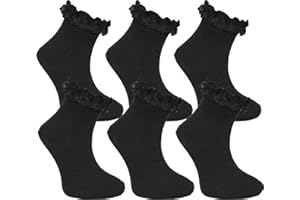 VEARZ® Kids Girls Back To School Ruffled Trim Frilly Lace Ankle Top Socks Cotton Rich Uniform Soft Frilly Trainer Socks For Children (Pack Of 3, 6,12)