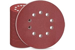 STEBRUAM 30 Piezas Discos de Lijado 225,9 Pulgadas Papel Abrasivo 10 Agujeros Discos Lija Redondas 180 Grano,Papeles de Lija Abrasivos para Lijadora de Paredes Techos