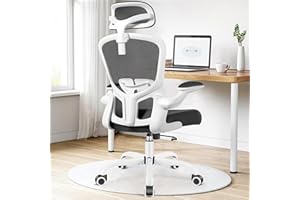 FelixKing Silla de oficina ergonómica, soporte lumbar ajustable, silla giratoria, reposacabezas 3D y reposabrazos plegables, silla de ordenador, cojín trasero de malla transpirable, 300 lb(blanco)