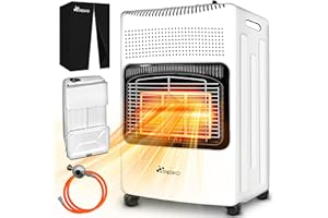 TRESKO Chauffage au gaz portable 4200 W pour intérieur avec régulateur de pression, tuyau et housse de protection | 3 niveaux de chauffage réglables | Appareil de chauffage mobile
