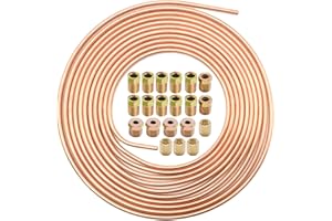 MospdyGear Brake Pipe Copper Coated Tubing 32.8Ft. of 3/16", Automotive Replacement Brake Lines Kit, with 16 Nuts Fittings and 4 PCS Pipe Fittings Assortment