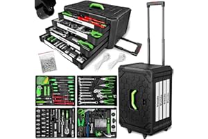 tectake® Trolley Porta Attrezzi 4 Scomparti, 899 Pezzi, Valigetta Completa con Utensili per Fai da Te, Cassetta degli Attrezzi con Ruote, Valigetta Attrezzi con Maniglia Telescopica - Nero