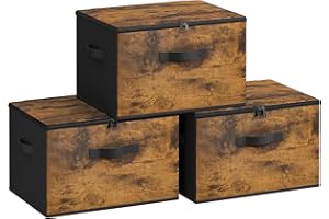 SONGMICS Aufbewahrungsbox mit Deckel, 3er Set, faltbare Stoffbox mit Griffen, Aufbewahrung für Kleidung, 40 x 30 x 25 cm, Vliesstoff, vintagebraun RYZ103B01