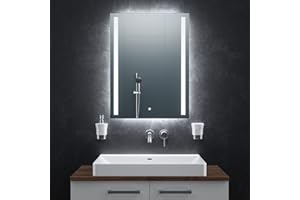 ‎BR BRINGER BR Bringer LED Badspiegel - 60x80 cm - Badezimmerspiegel mit Beleuchtung und Anti-Beschlag Funktion - Dimmbar, Energiesparend, 3 Lichtfarben, Touch-Schalter und Speicherfunktion