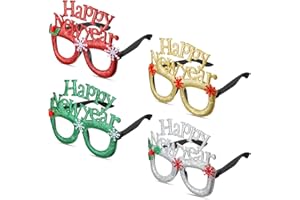 Queekay 4 Pieces New Year Christmas Glitter Party Glasses Eyeglasses, Funny Eyewear Photo Prop for 2025 New Year's Eve Party Decorations Supplies