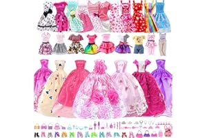 FCXQG 54 Pcs Ropa para Muñecas Ropa Barby Original Ropa para Barby Ropa para Muñecas Accesorios Barby Ropa para Muñecas 13 Vestidos 3 Collares 3 Coronas 10 Pares De Zapatos 20 Accesorios 5 Bolsos