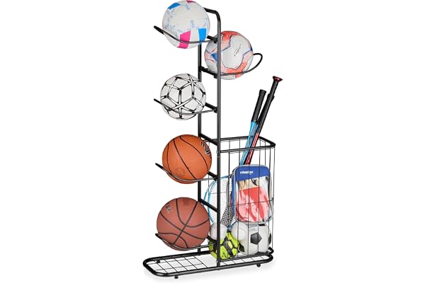 Relaxdays bollställ, 6 avtagbara bollhållare, för basket, fotboll
