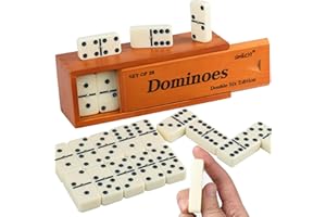 Smilejoy Dominos Set für Erwachsene -Jumbo Größe Dominos Doppel Sechs Edition- Klassische Brettspiele- Dicke Größe Doppel 6 Domino Set mit Deluxe Braun Holz Box, 28 Fliesen (2-4 Spieler)