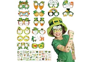 AFYHH 26Pcs St.Patrick's Day Decorations 16Pcs St.Patrick's Day Eyeglasses 10 Sheets St Patrick's Day Tattoos Stickers St Patrick's Day Photo Booth Props Irish Party Shamrock Decorations Accessories